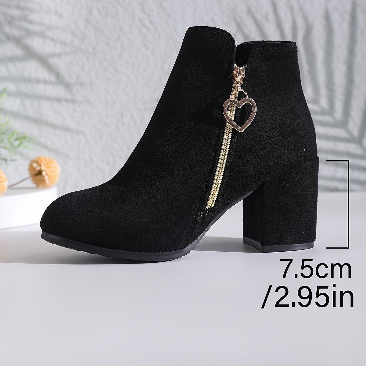 Women's Block Heel Ankle Boots - Round Toe Side Zip Boots