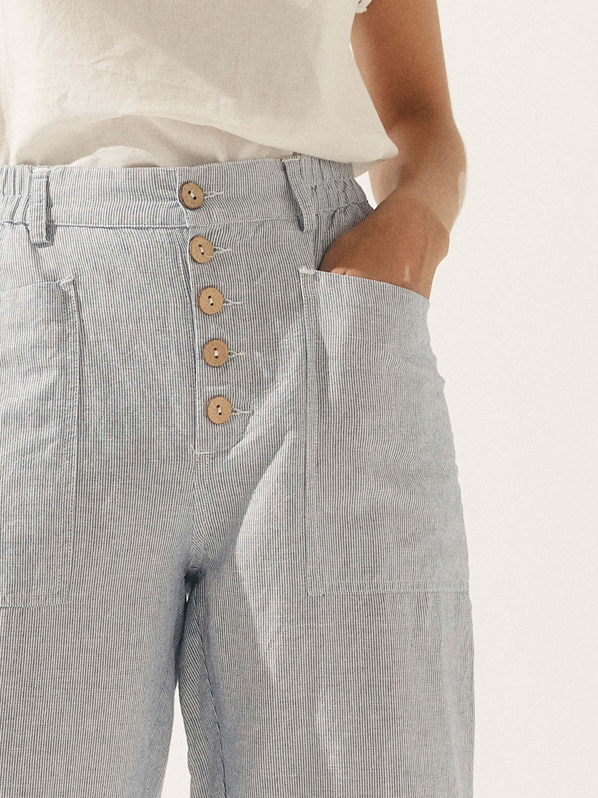 Women's Linen Blend Straight Leg Trousers - Patch Pockets