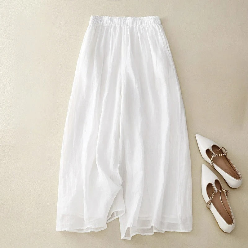 Women's Wide Leg Linen Pants - Elastic Waist Summer Trousers
