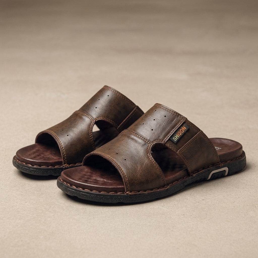 Men's Leather Slides - Comfort Sandals, Supportive Footbed
