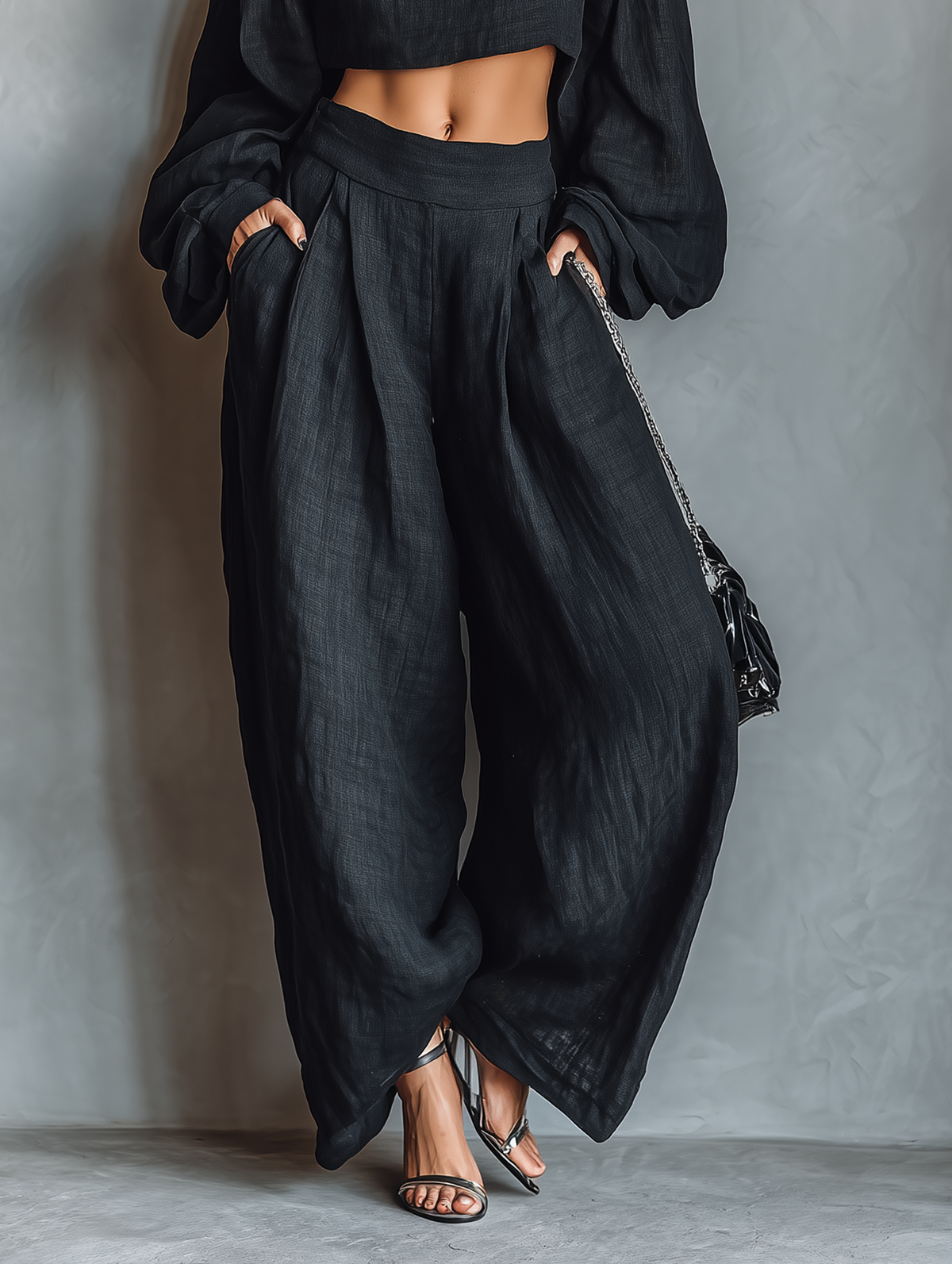 Strapless Linen Blend Top and Wide Leg Pants Set for Women
