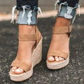 Women's Espadrille Wedge Sandals - Open Toe Ankle Strap