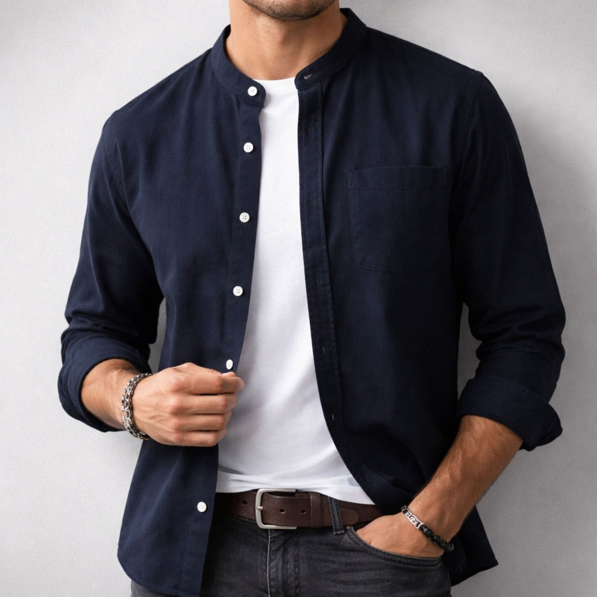 Men's Structured Linen Shirt - Long Sleeve Smart Casual Top