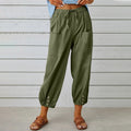 Women's Drawstring Cropped Trousers - Relaxed Cotton Linen