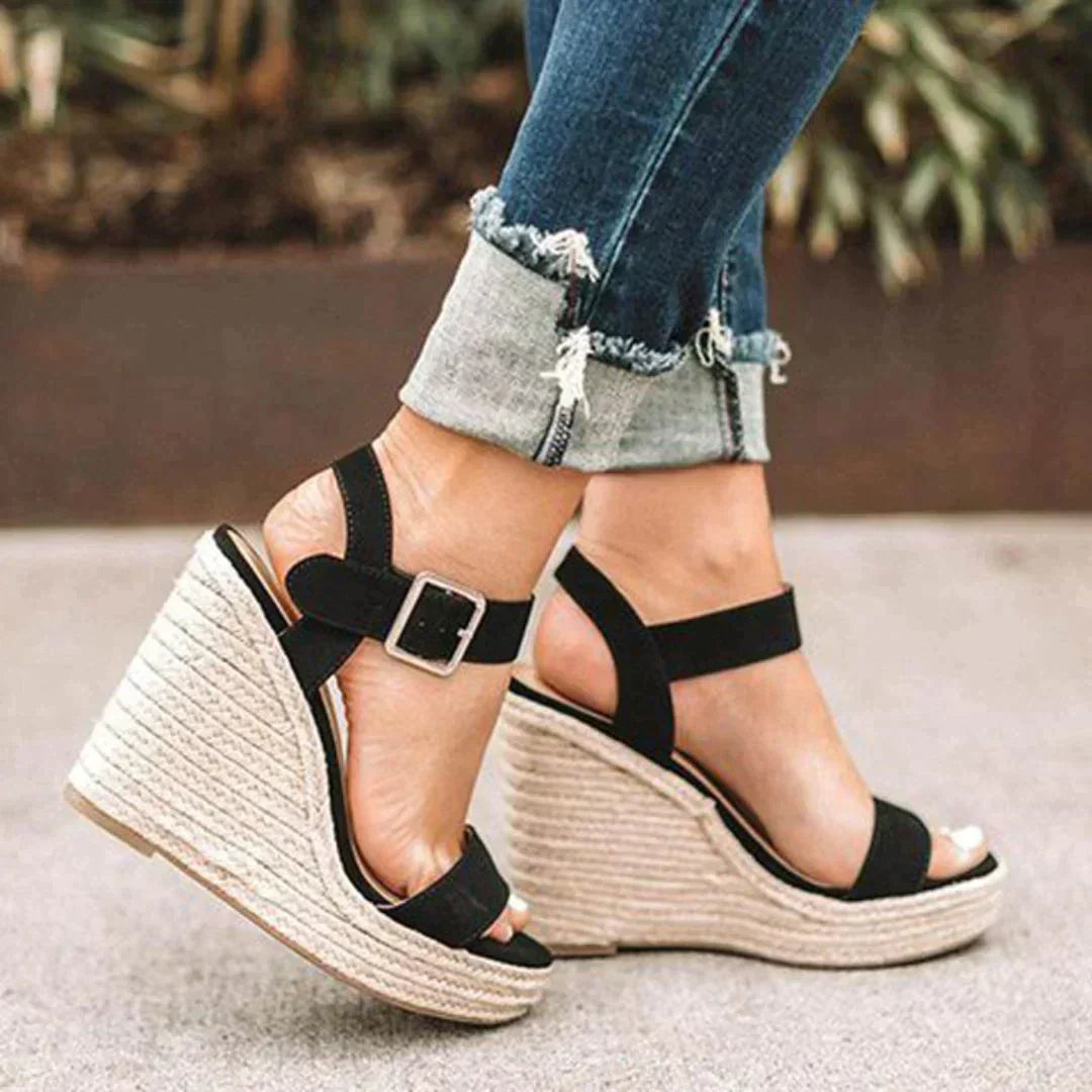 Women's Espadrille Wedge Sandals - Open Toe Ankle Strap