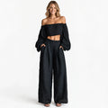 Strapless Linen Blend Top and Wide Leg Pants Set for Women