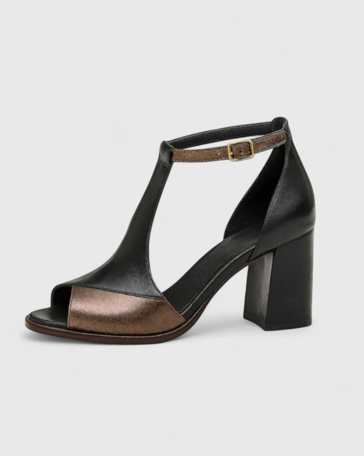 Women's Elastic T-Strap Block Heels - Open Toe Sandal Heels