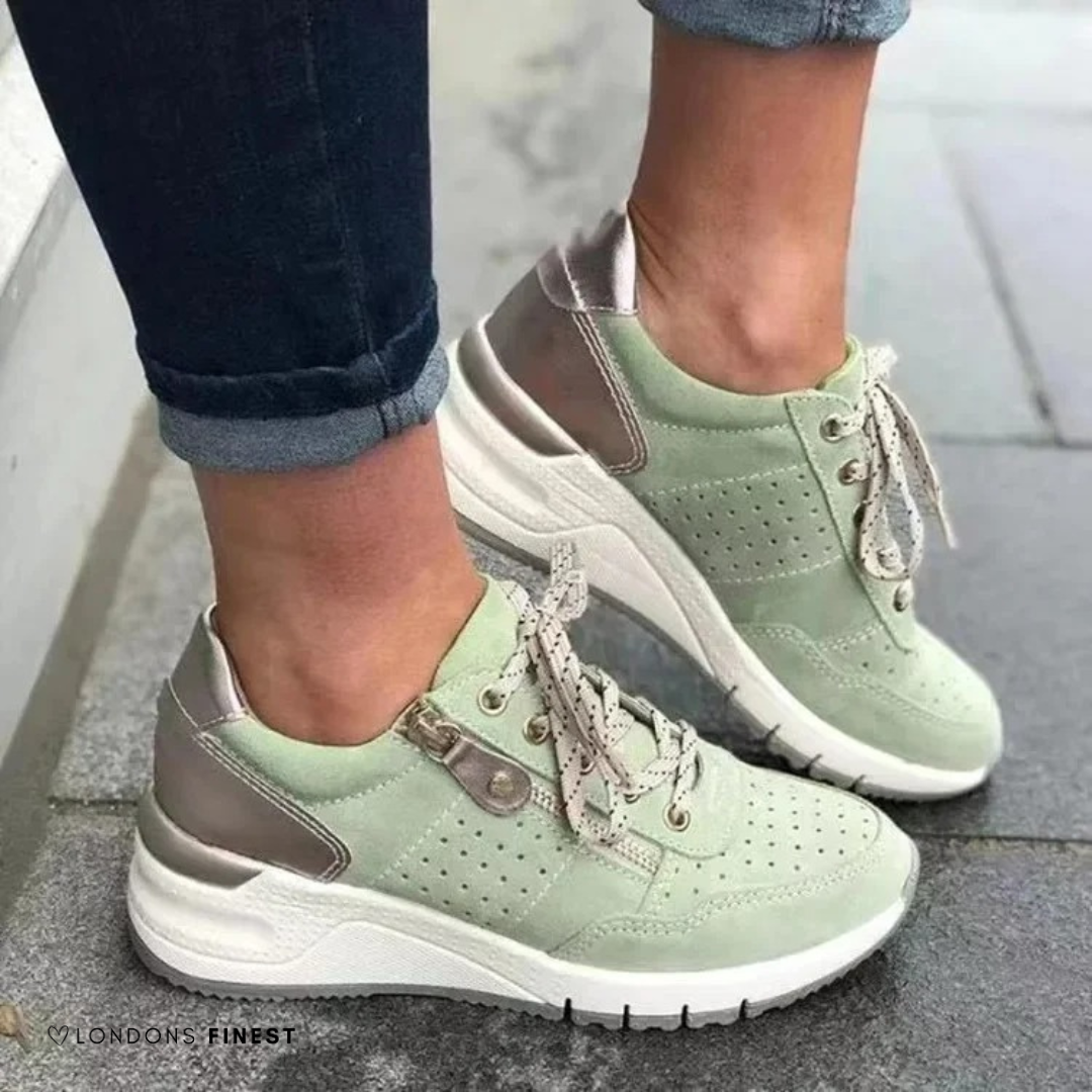 Women's Orthopedic Wedge Sneakers - Side Zip Lace-Up Shoes