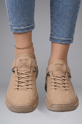 Women's Leather Slip-On Trainers - Elastic Panel EVA Sneaker
