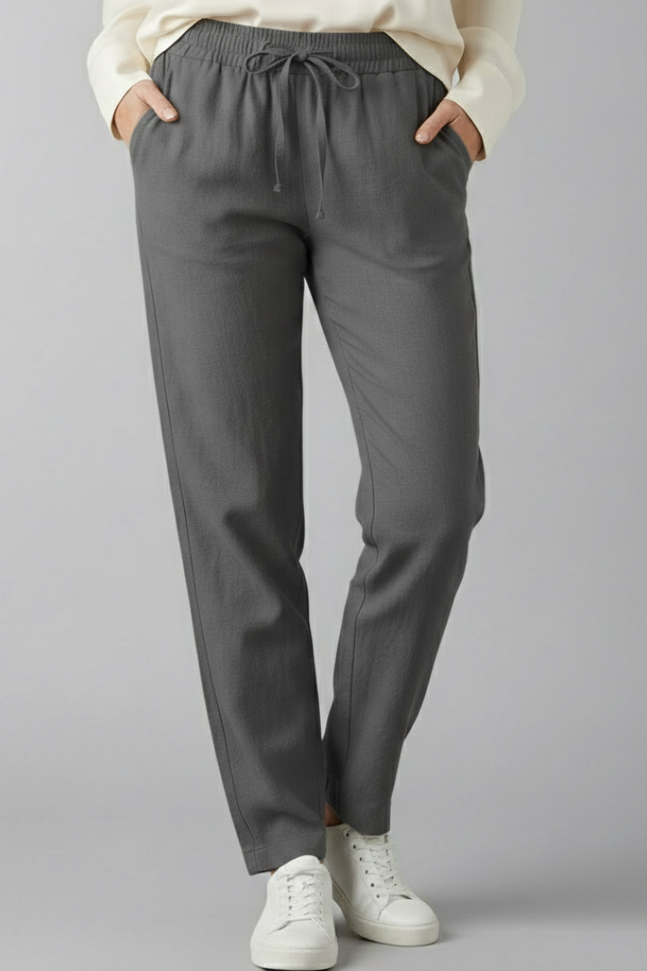 Women's Elastic Waist Trousers - Tapered Ankle Pants Pockets