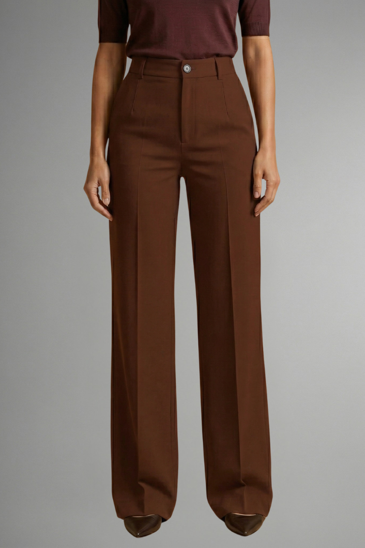Women's High Waist Straight Leg Trousers - Pull-On Stretch