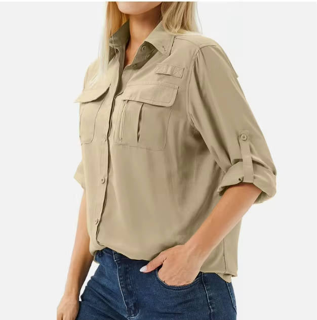 Women's UPF 50 Hiking Shirt - Long Sleeve Vented Outdoor Top