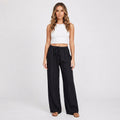 Women's Linen Blend Wide Leg Trousers - Relaxed Casual Pants