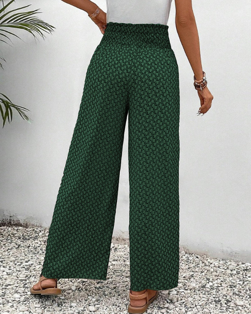 Women's Linen Wide Leg Trousers - Elastic Drawstring Waist