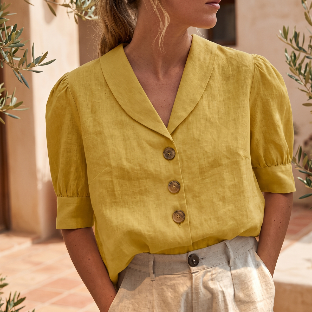 Elegant Shawl V-Neck Top – Effortless Summer Ease