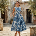 Off-Shoulder Floral Midi Dress - Short Sleeve Swing Dress