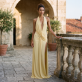 Women's Halter Neck Backless Maxi Dress - Evening Slit Gown
