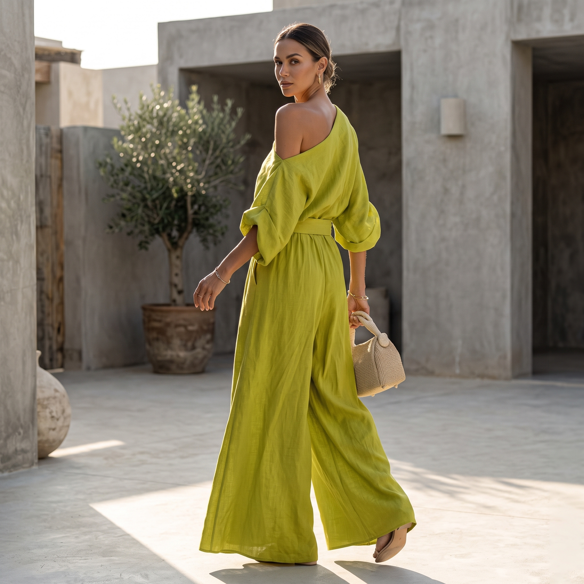 Sophia Reynolds | One Shoulder Linen Maxi Set For Women