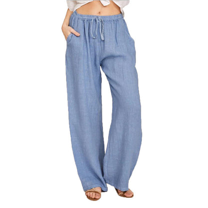 Women's Linen Blend Wide Leg Trousers - Relaxed Casual Pants