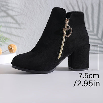 Women's Block Heel Ankle Boots - Round Toe Side Zip Boots