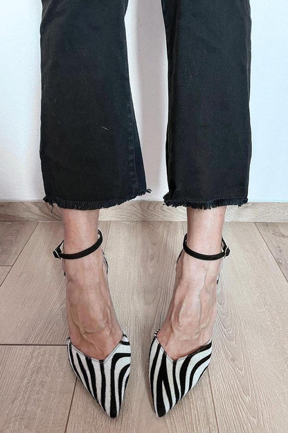 Women's Zebra Print Block Heels - Ankle Strap Party Shoes