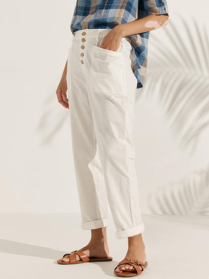 Women's Linen Blend Straight Leg Trousers - Patch Pockets