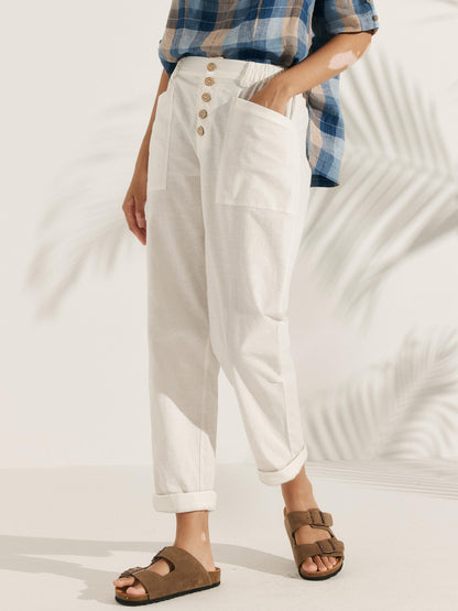 Women's Linen Blend Straight Leg Trousers - Patch Pockets