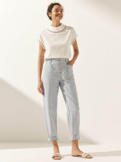 Women's Linen Blend Straight Leg Trousers - Patch Pockets