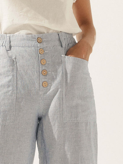 Women's Linen Blend Straight Leg Trousers - Patch Pockets