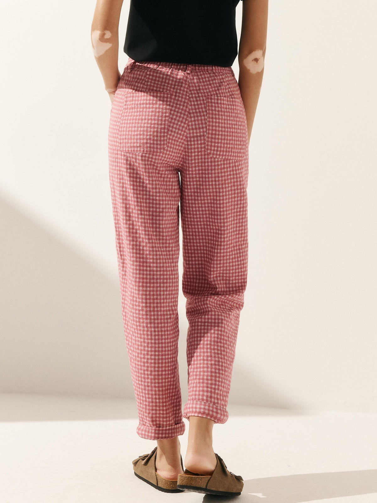 Women's Linen Blend Straight Leg Trousers - Patch Pockets