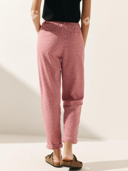 Women's Linen Blend Straight Leg Trousers - Patch Pockets