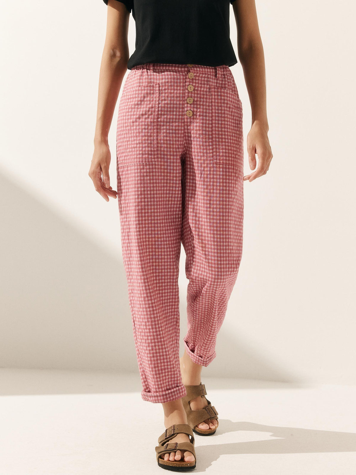 Women's Linen Blend Straight Leg Trousers - Patch Pockets
