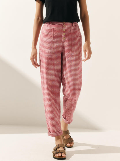 Women's Linen Blend Straight Leg Trousers - Patch Pockets
