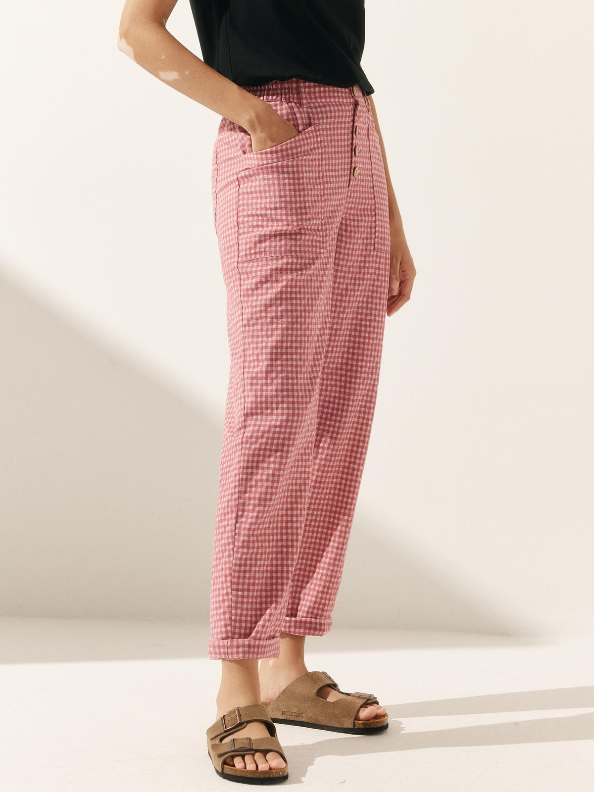 Women's Linen Blend Straight Leg Trousers - Patch Pockets
