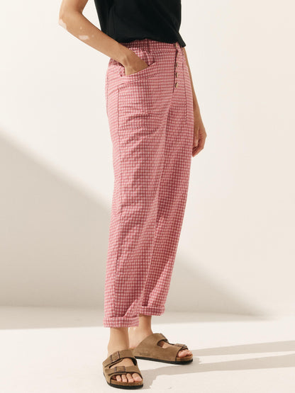 Women's Linen Blend Straight Leg Trousers - Patch Pockets