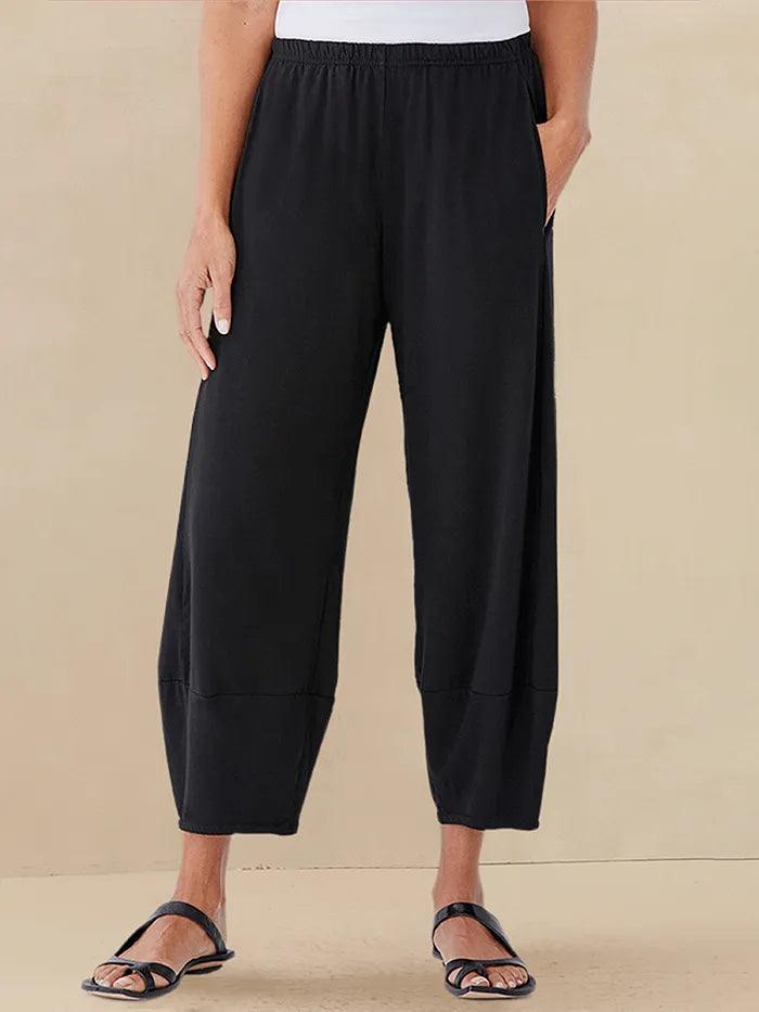 Women's 100% Linen Cropped Barrel Pants - Elastic Waist