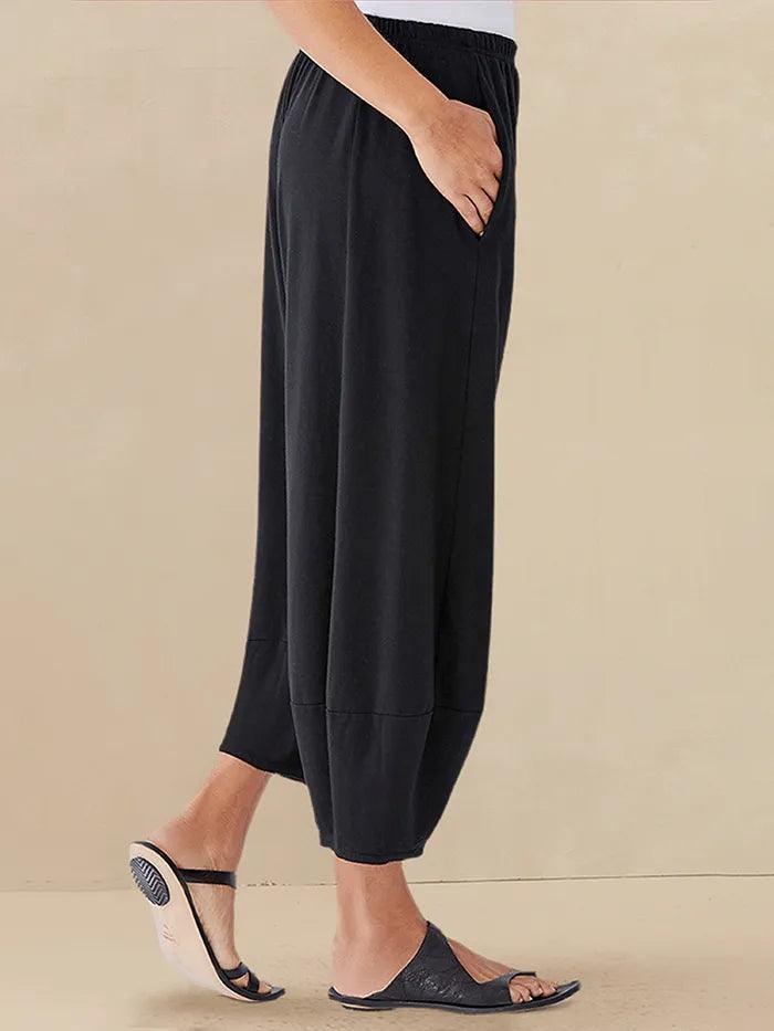 Women's 100% Linen Cropped Barrel Pants - Elastic Waist