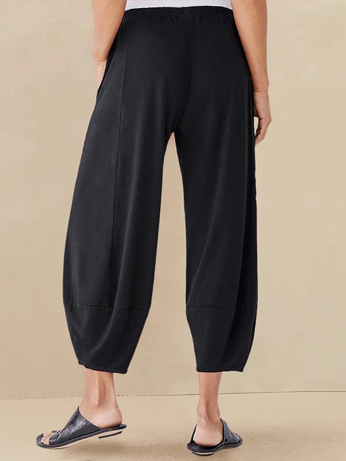 Women's 100% Linen Cropped Barrel Pants - Elastic Waist