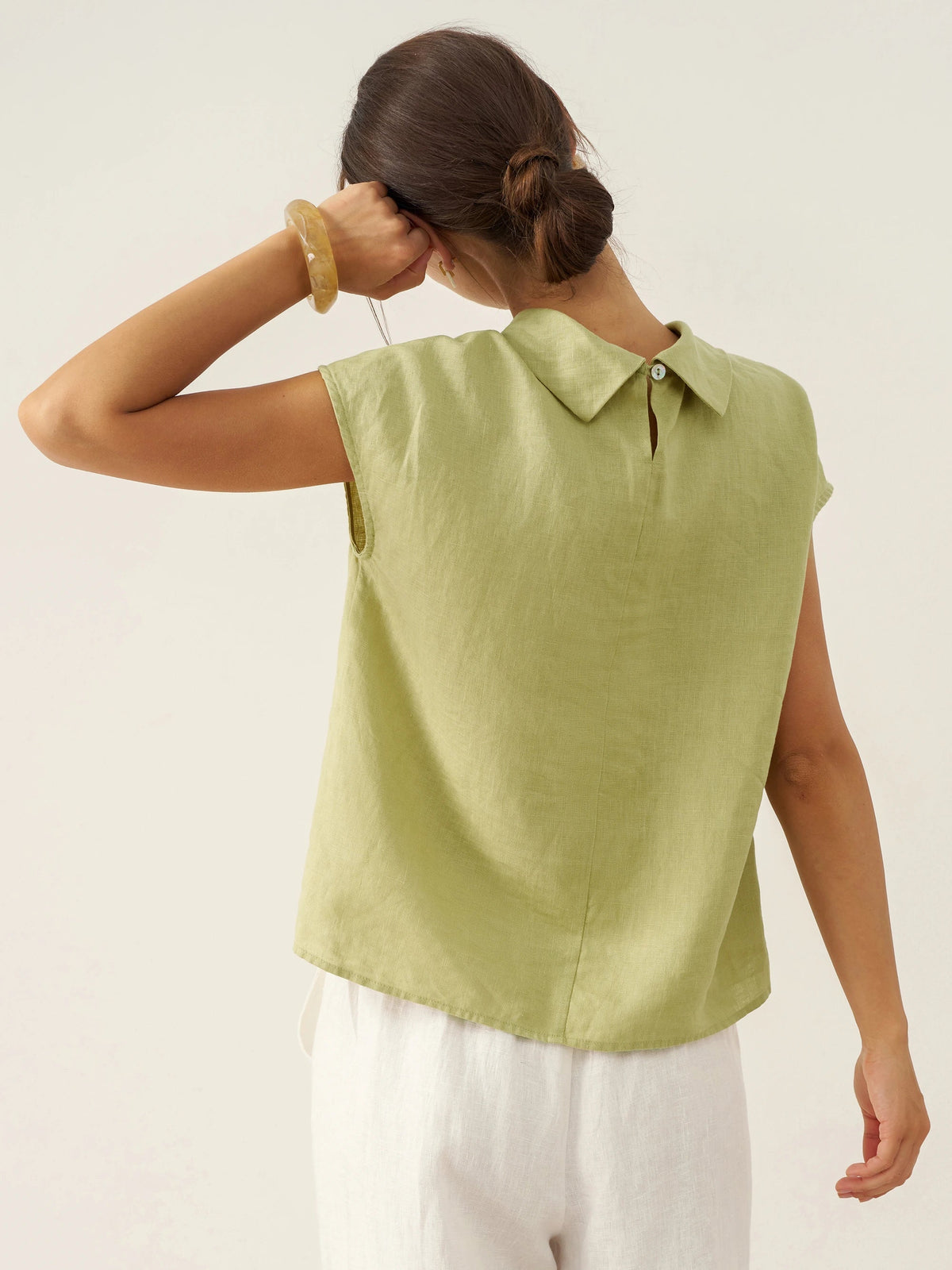 Women's 100% Linen Cap Sleeve Blouse - Garment Dyed Top
