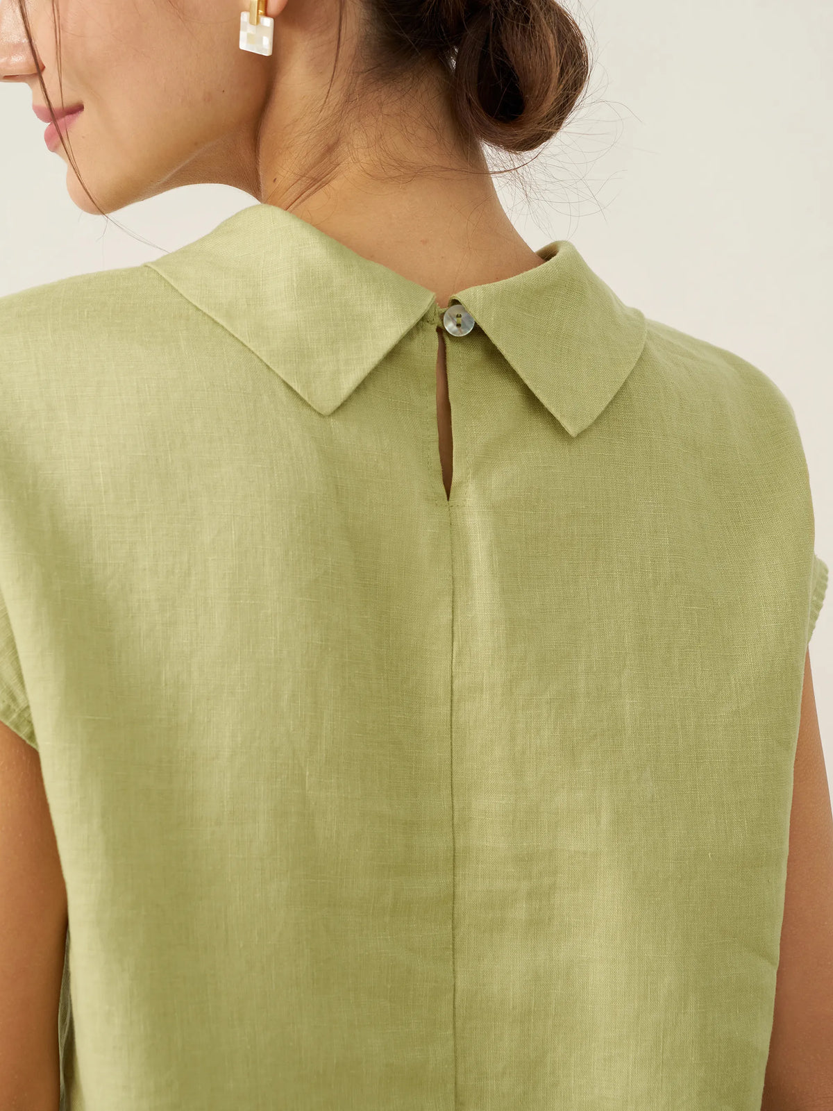 Women's 100% Linen Cap Sleeve Blouse - Garment Dyed Top