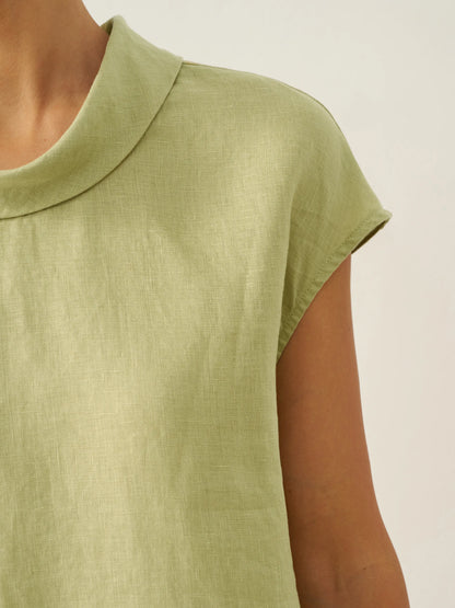 Women's 100% Linen Cap Sleeve Blouse - Garment Dyed Top