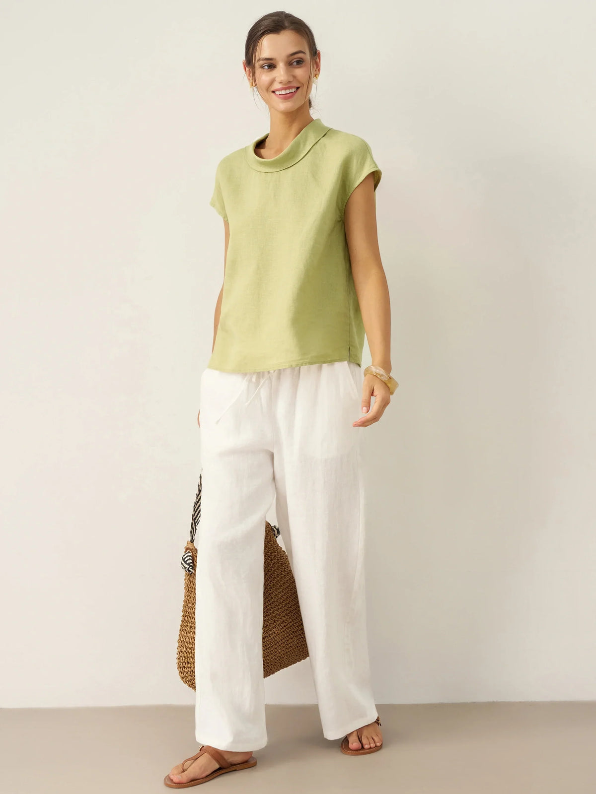 Women's 100% Linen Cap Sleeve Blouse - Garment Dyed Top