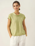 Women's 100% Linen Cap Sleeve Blouse - Garment Dyed Top