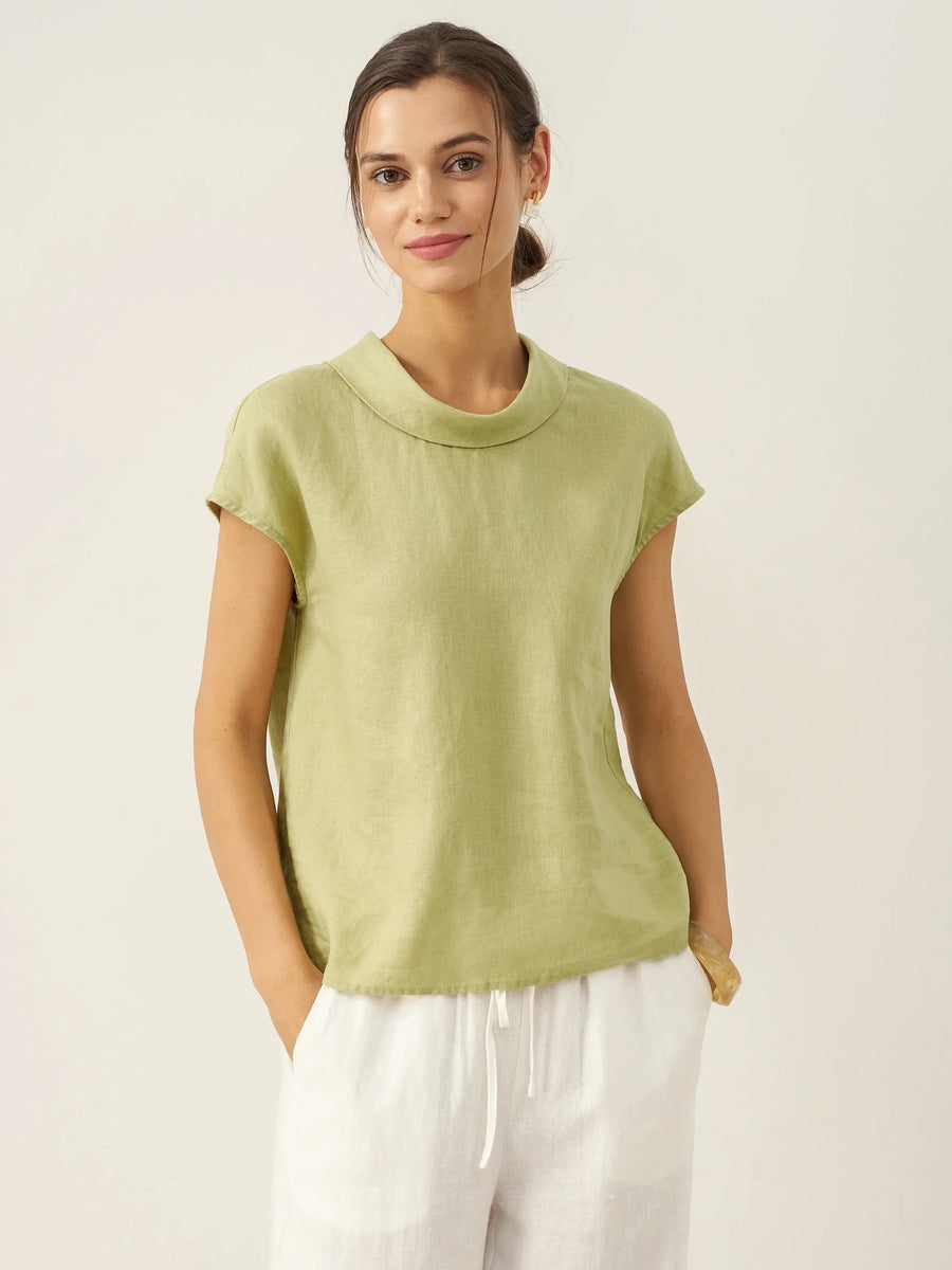 Women's 100% Linen Cap Sleeve Blouse - Garment Dyed Top