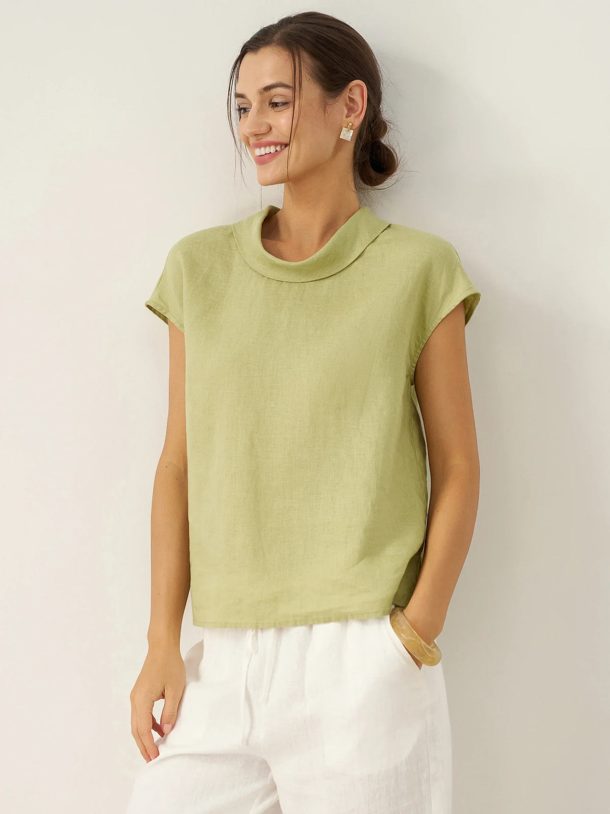 Women's 100% Linen Cap Sleeve Blouse - Garment Dyed Top