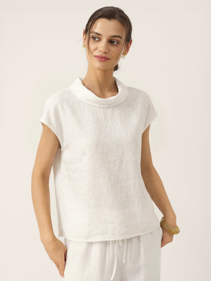 Women's 100% Linen Cap Sleeve Blouse - Garment Dyed Top