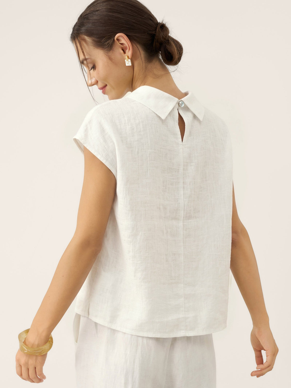 Women's 100% Linen Cap Sleeve Blouse - Garment Dyed Top