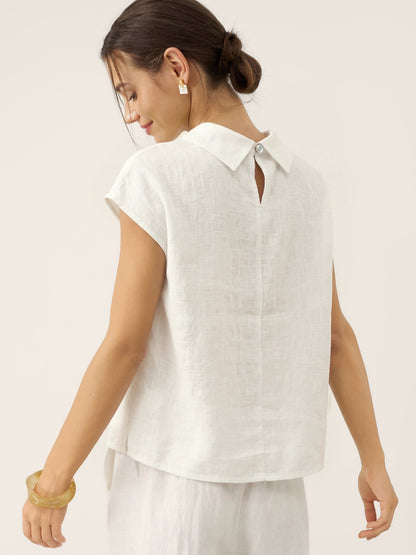 Women's 100% Linen Cap Sleeve Blouse - Garment Dyed Top