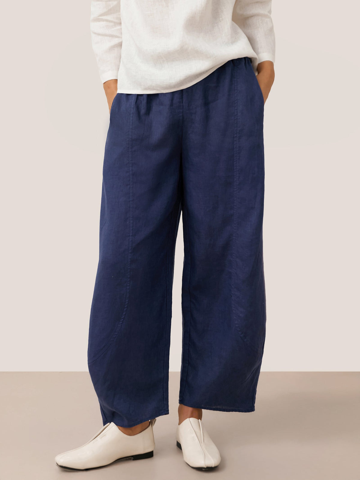 Women's 100% Linen Wide Leg Pants - Full Elastic Waist