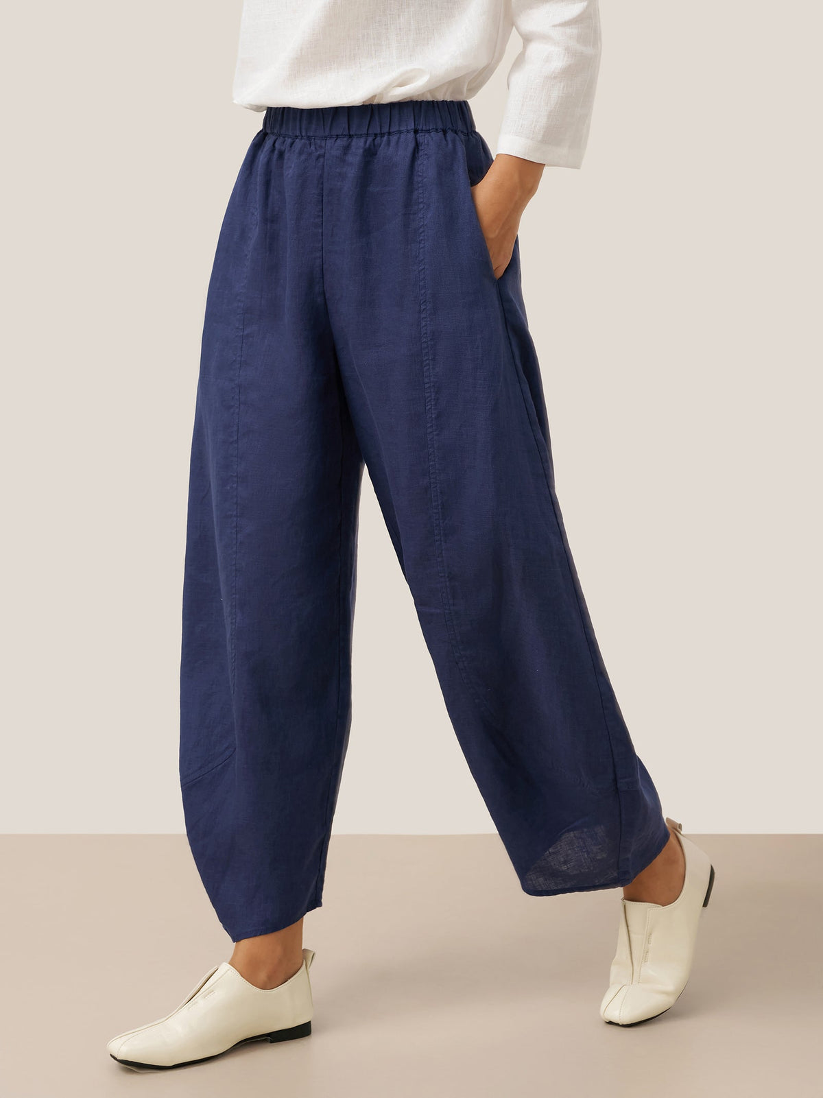 Women's 100% Linen Wide Leg Pants - Full Elastic Waist